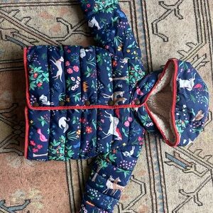 Baby Boden Blue Puffer Jacket with Animal Print